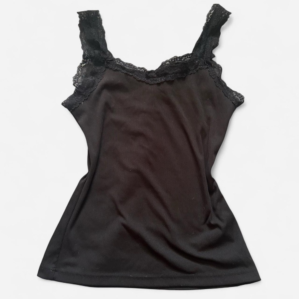 Elegant Black Lace Trim Tank Top